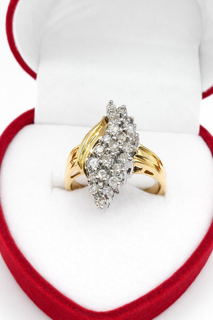 10KT ELEGANT ALMOND DESIGN DIAMOND WOMAN'S RING Size 7 Weight 6.2GR