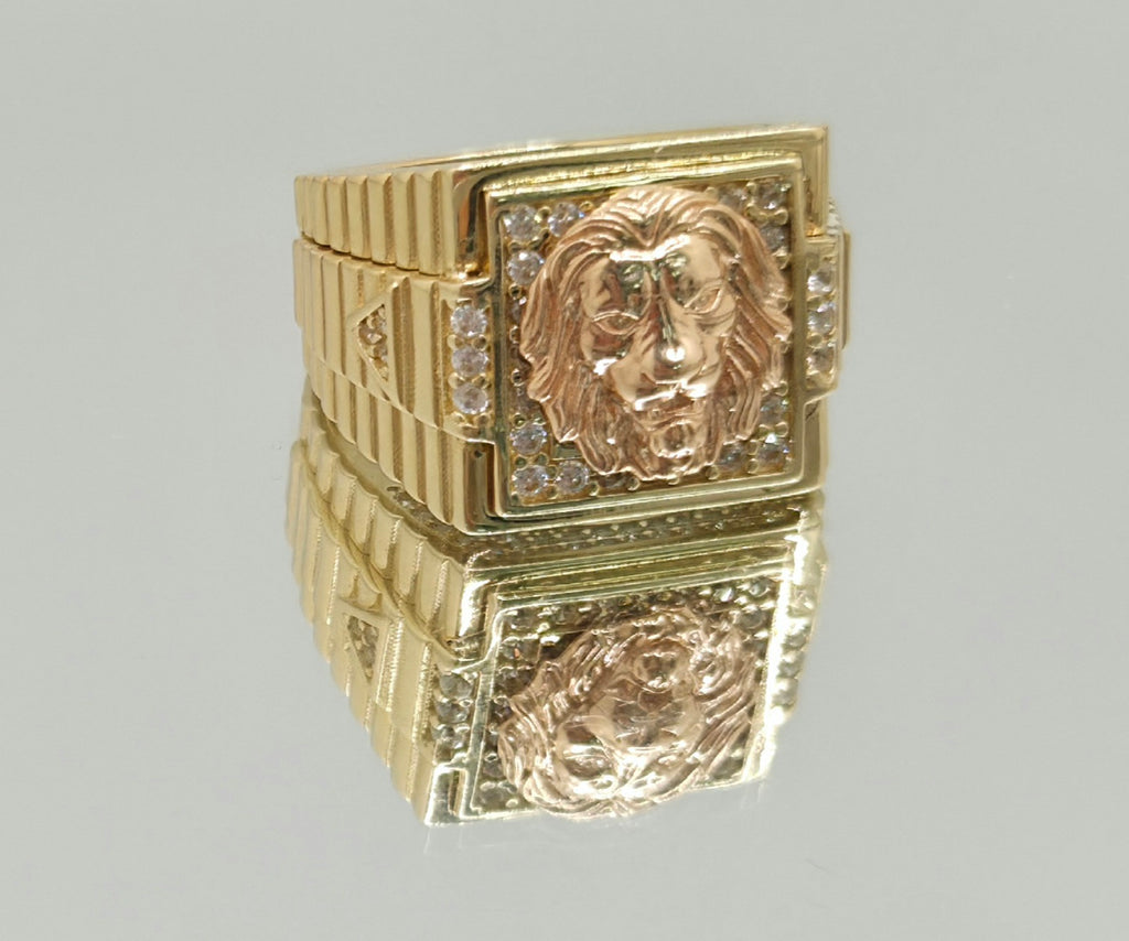 14KT CZ LION SQUARE RING Size 11 Weight 10.6GR
