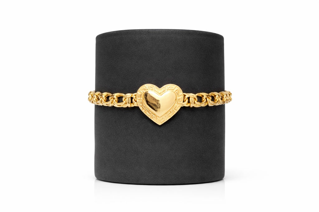 14KT SMALL HEART GREEK DESIGN FRAME CHINO LINK STYLE BRACELET Size 8INCH 5MM Weight 9.5GR