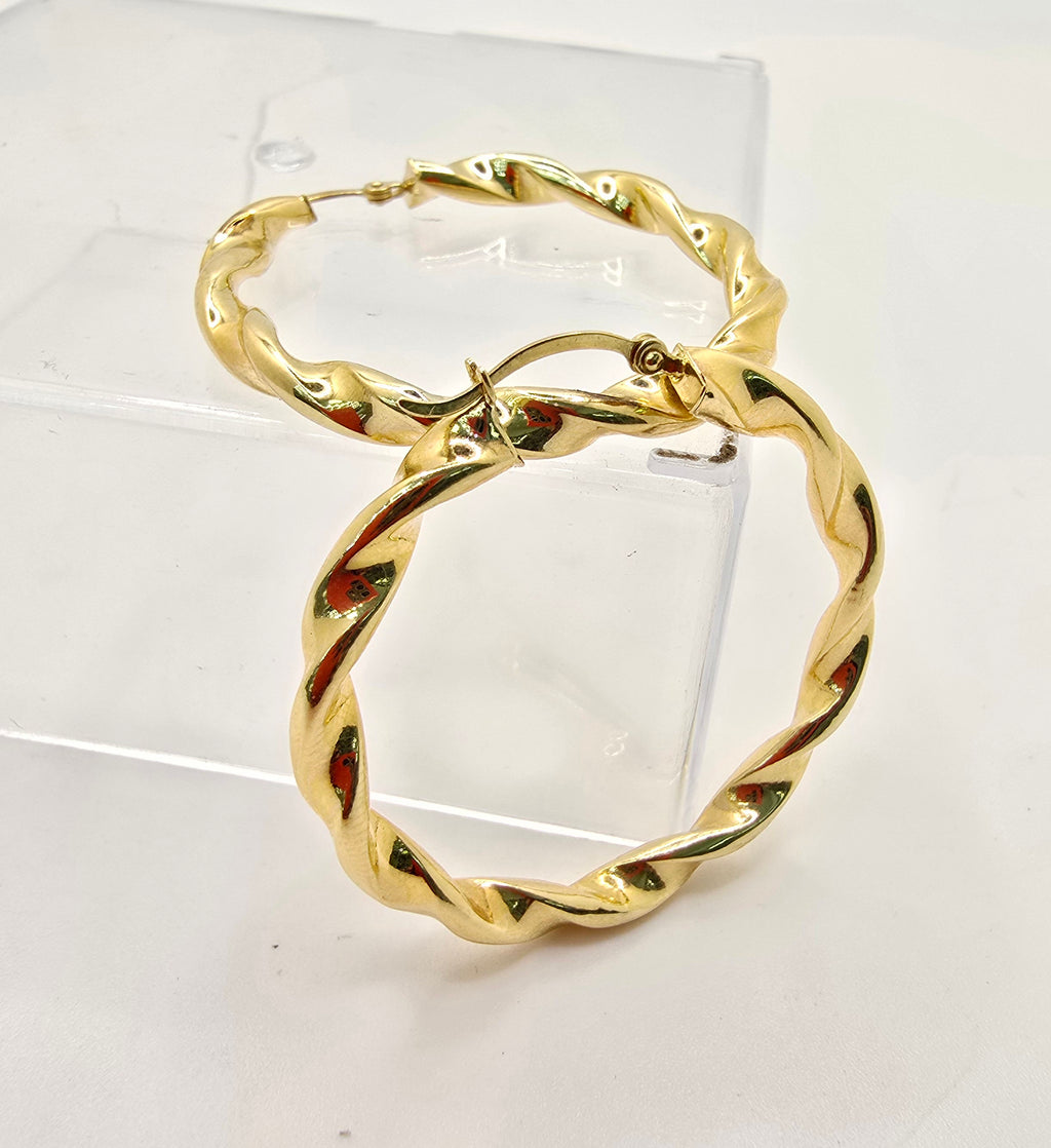 10KT ELEGANT TWISTED HOOPS EARRINGS Size 4MM Weight 2.6GR