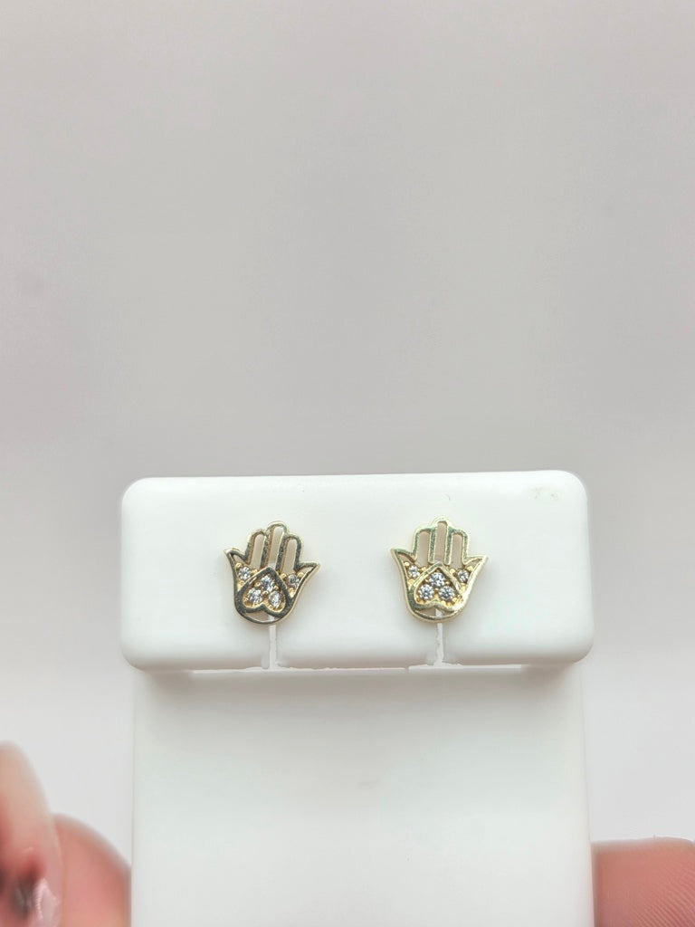 10KT EXTRA SMALL CZ DETAILS HAMSA EARRINGS Size  Weigth 1GR