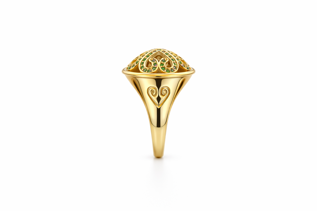 10KT ELEGANT GREEN CZ FOUR HEART SILHOUETTE RING Size 8 Weight 4.2GR