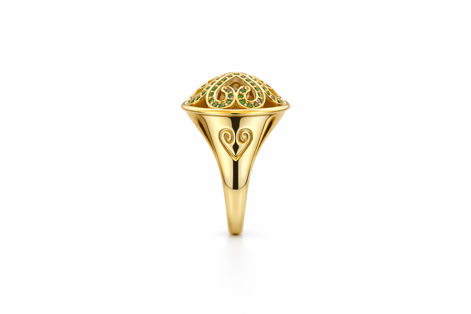 10KT ELEGANT GREEN CZ FOUR HEART SILHOUETTE RING Size 8 Weight 4.2GR