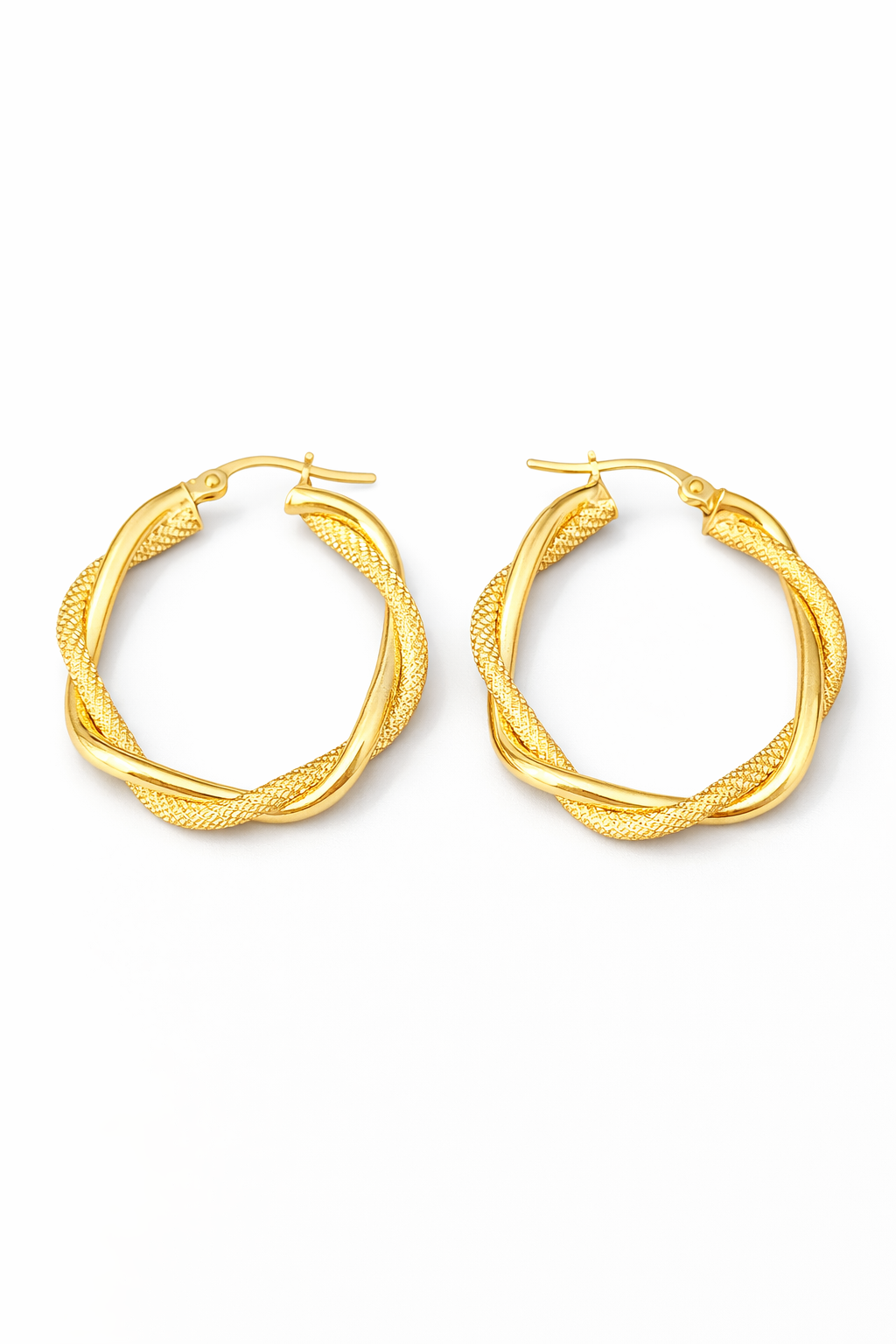 10KT DOUBLE CROKED PLAIN & SATIN HOOPS EARRINGS Size 4MM X 37.5MM Weigth 2.25GRS