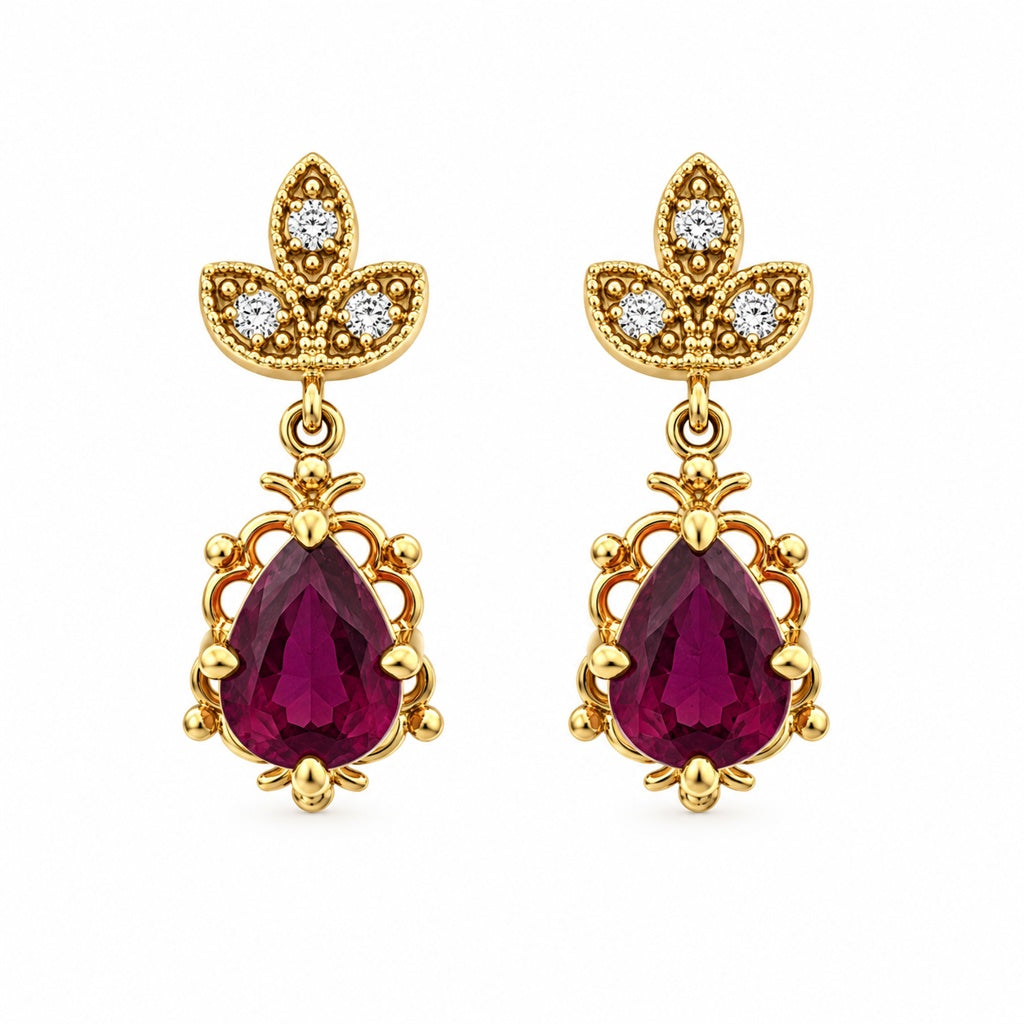 14KT RUBY & DIAMOND DELICATE EARRINGS Size