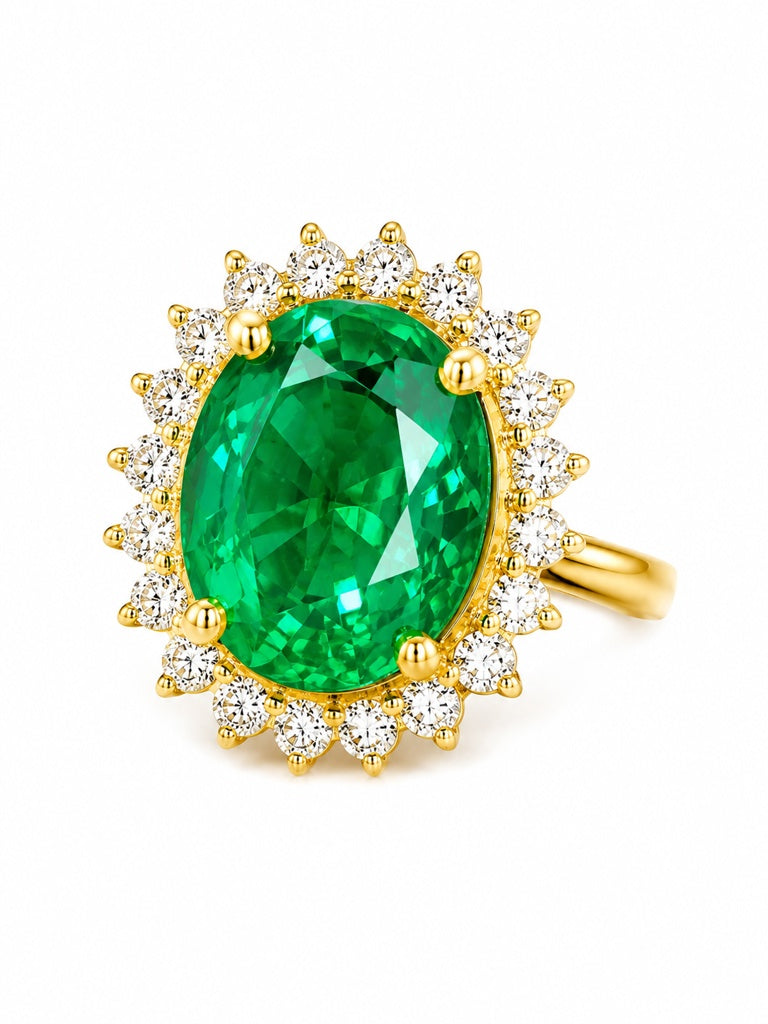 14KT LAB GROWN DIAMOND 3.36CT EMERALD SOLITARE RING Size 7 0.39CT DIAMOND