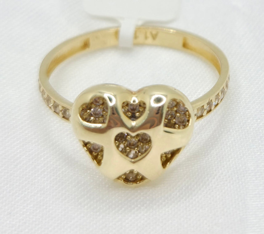 10KT SMALLS HEARTS CZ BACKGROUND RING Size 7 Weight 2.1GR