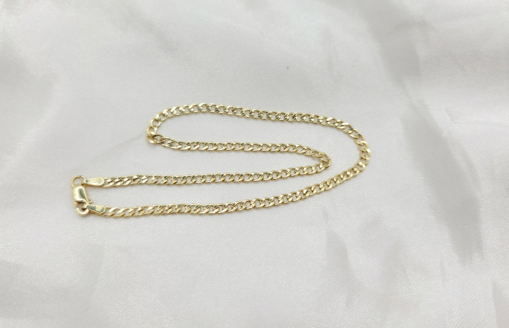 10KT HOLLOW CUBAN CURB FLAT ANKLET BRACELET Size 2.5MM 10INCH Weight 1.2GR