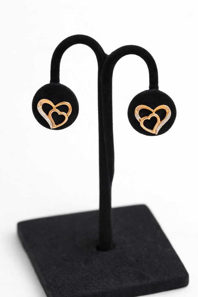 10KT MODERN HEART CZ DETAIL EARRINGS Weight 1.7GR