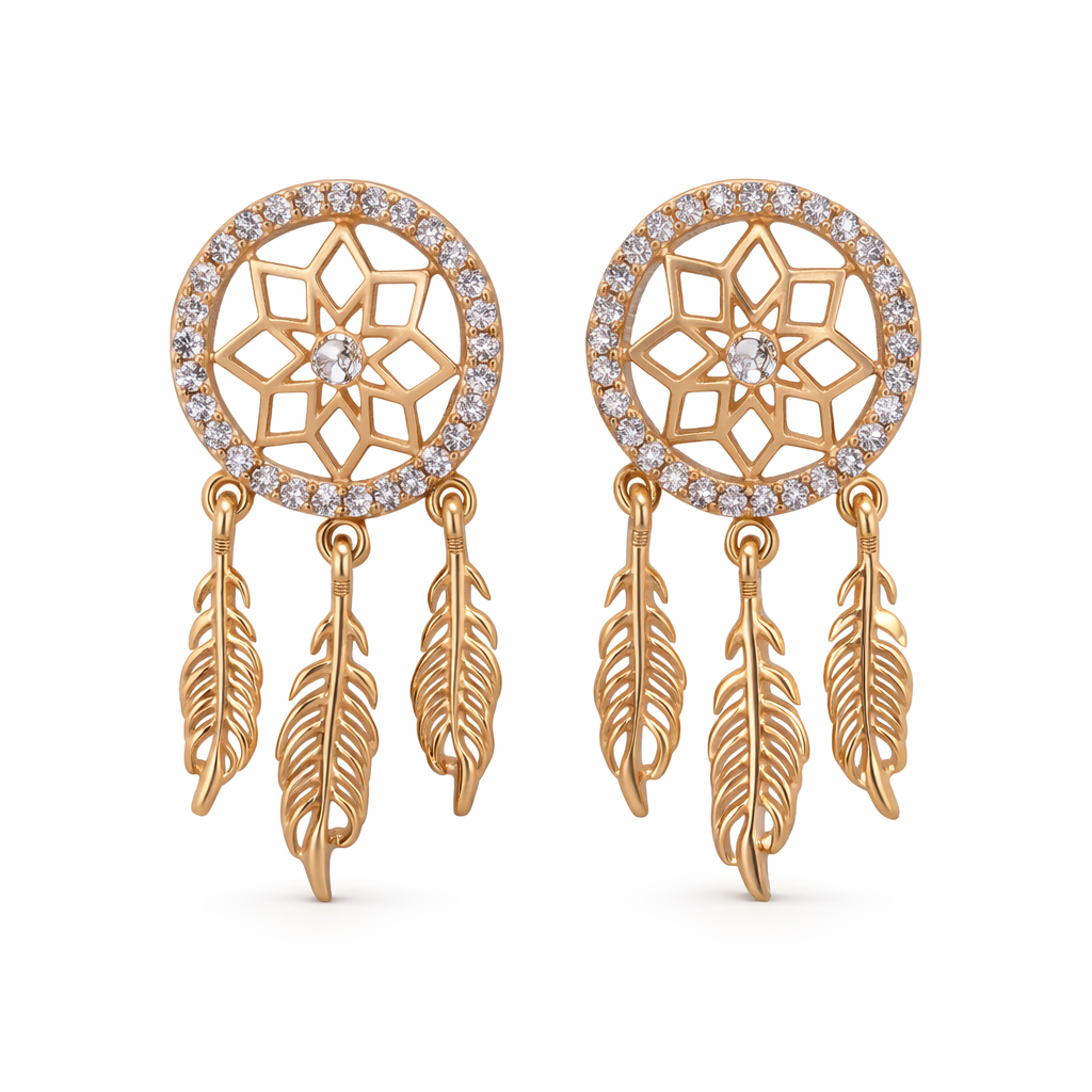 10KT CZ DREAMCATCHER EARRINGS Size MEDIUM Weigth 2.4GR