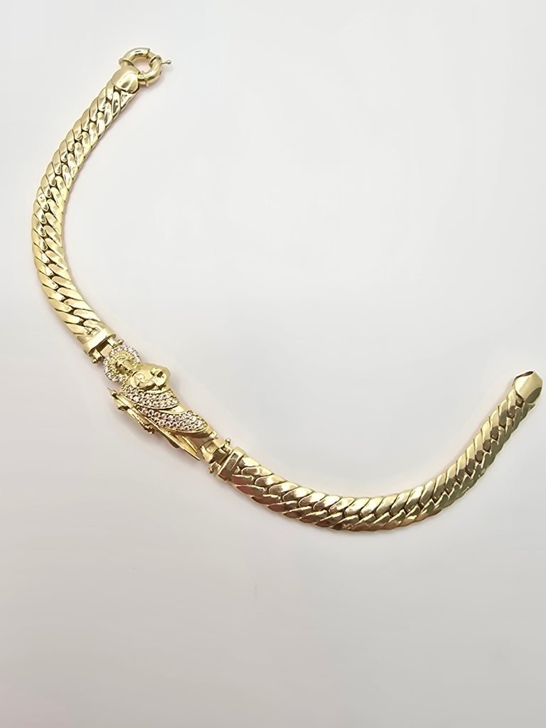 10KT CUBAN LINK BRACELET WITH SAN JUDAS Size 8INCH 6.5MM Weight 7.9GR