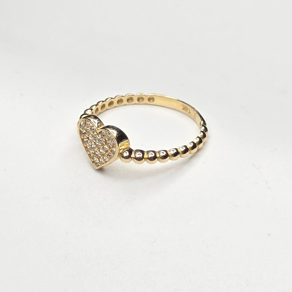 14KT GOLDEN BALLS DESIGN CZ HEART RING Size 7 Weigth 1.5GR