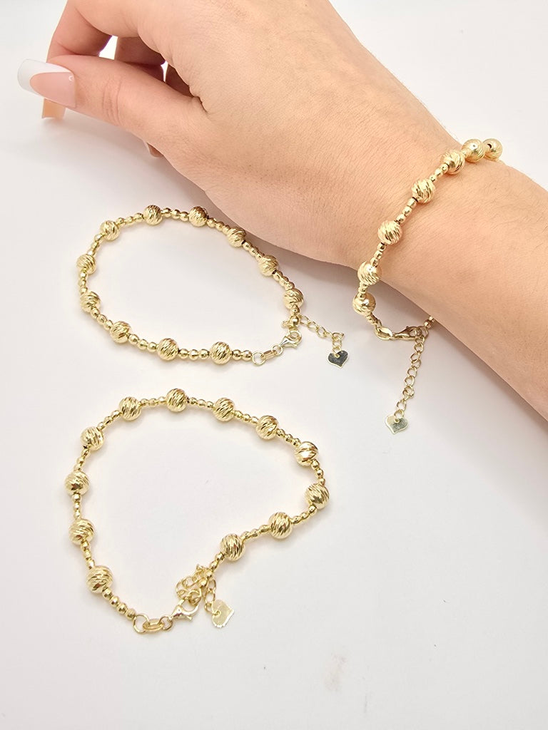 10KT YELLOW GOLD SMALL BEAD DIAMOND CUT BRACELET Size 7INCH Weight 4.3GR