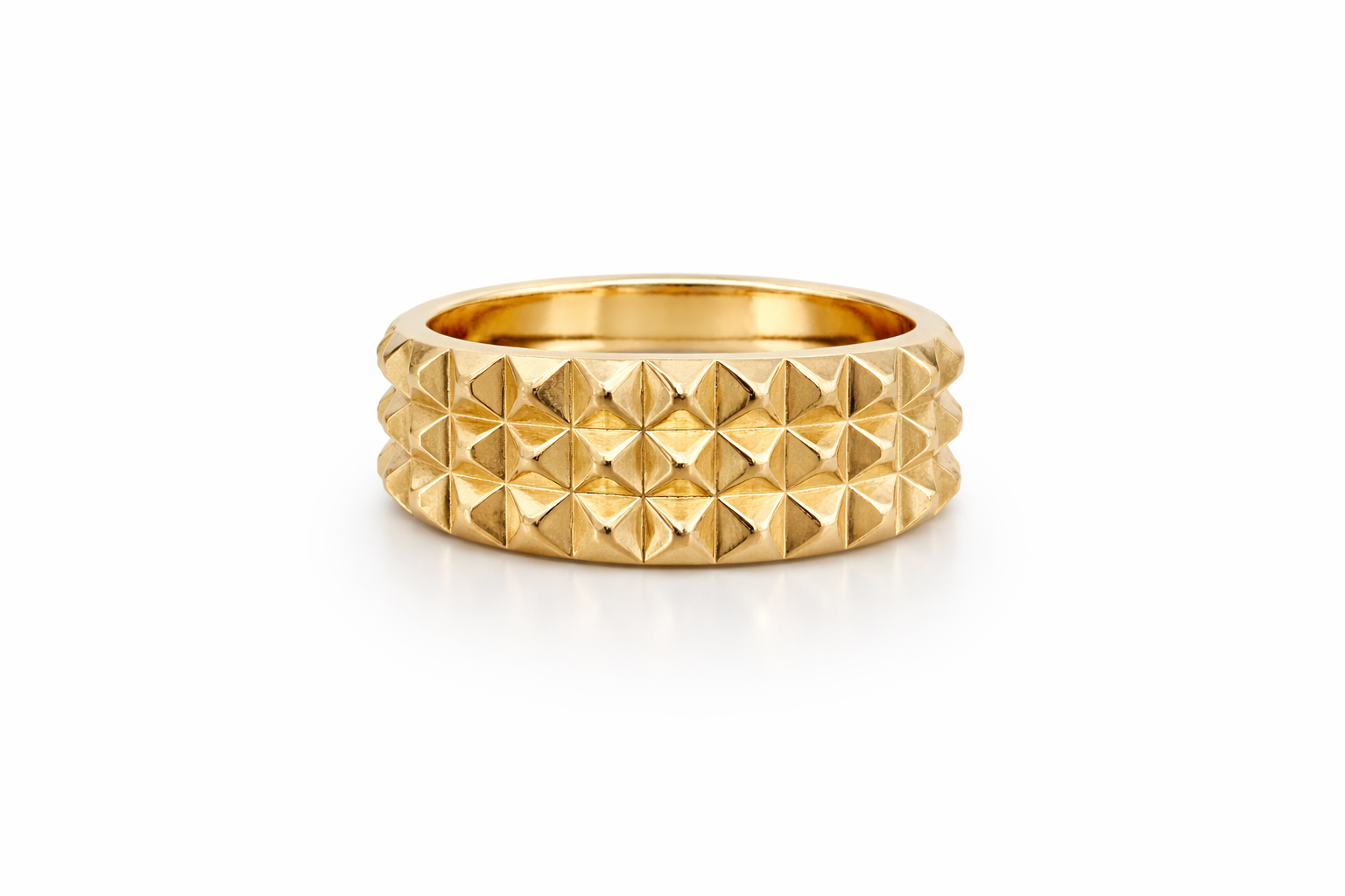 14KT MODERN SMALLS PYRAMIDS CZ DETAILS WOMAN'S RING Size 8.5 Weight 3.9GR