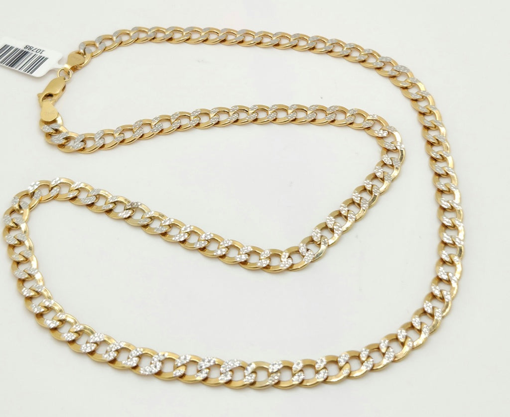 14KT TWO TONE CUBAN CURB FLAT CHAIN Size 22INCH 6MM Weight 22.8GR