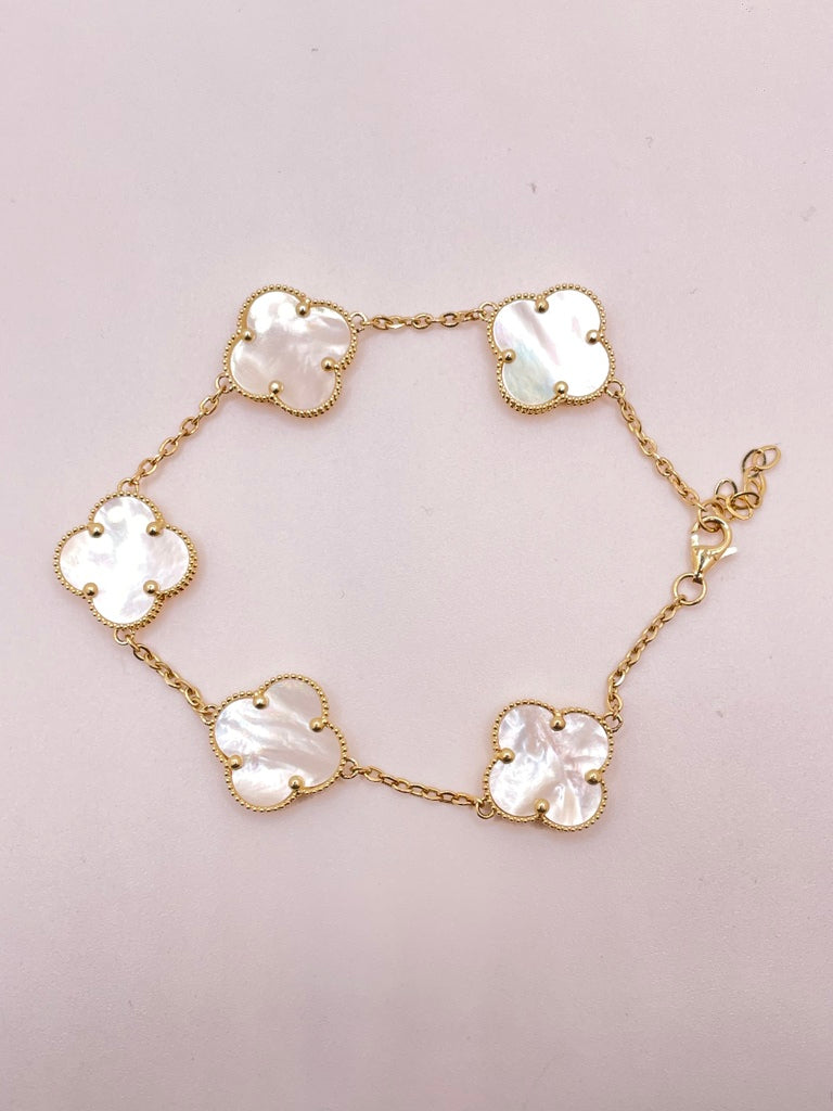 14KT JUMBO WHITE CLOVER BRACELET Size 7.5INCH Weight 6GR
