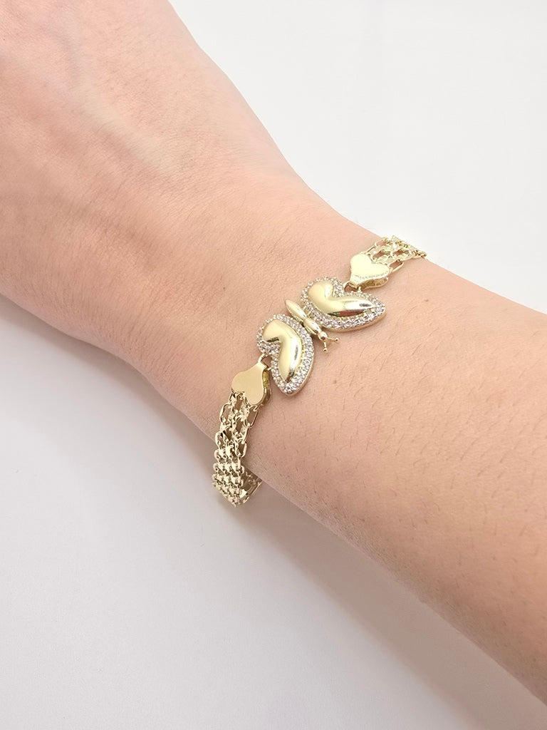 10KT LARGE BUTTERFLY BISMARK LINK BRACELET Size 7.5INCH 7MM Weight 8.2GR