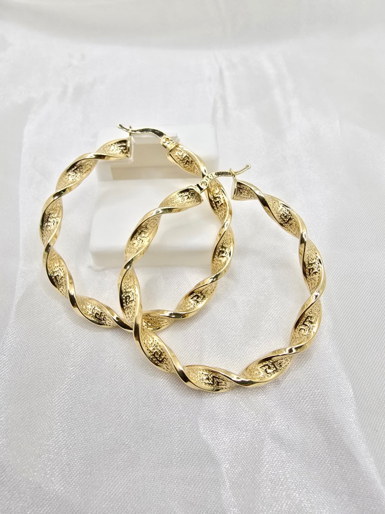 10KT GREEK DESING CROOKED HOOPS EARRINGS Size 5 5.5MM Weight 5.4GR