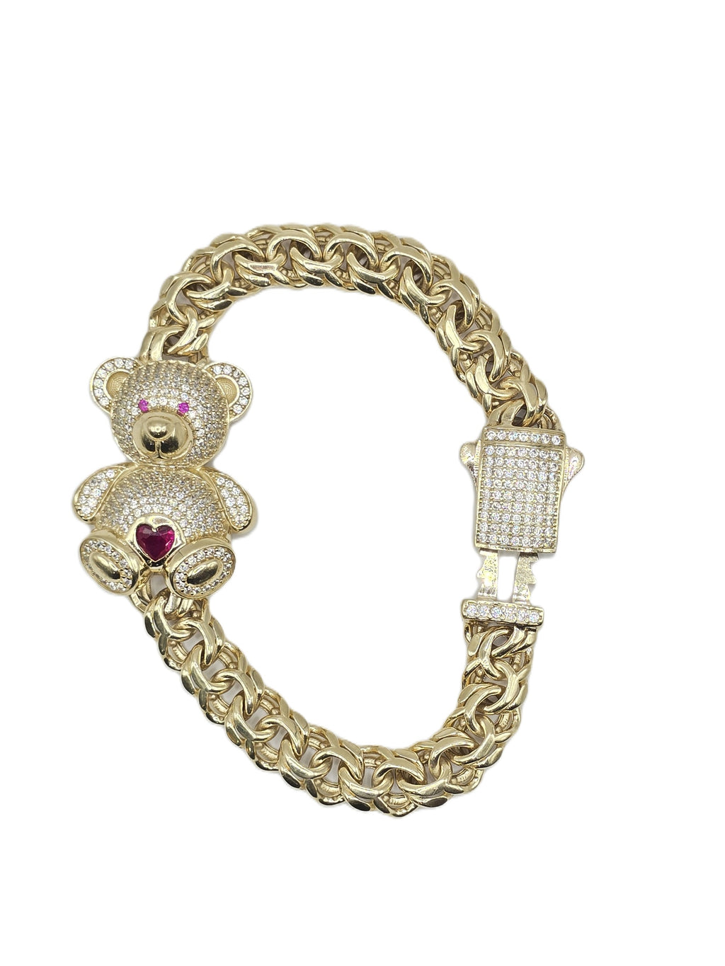 14KT TEDDY BEAR CHINO LINK BRACELET Size 9MM 7.5IN Weigth 21.3 GRS