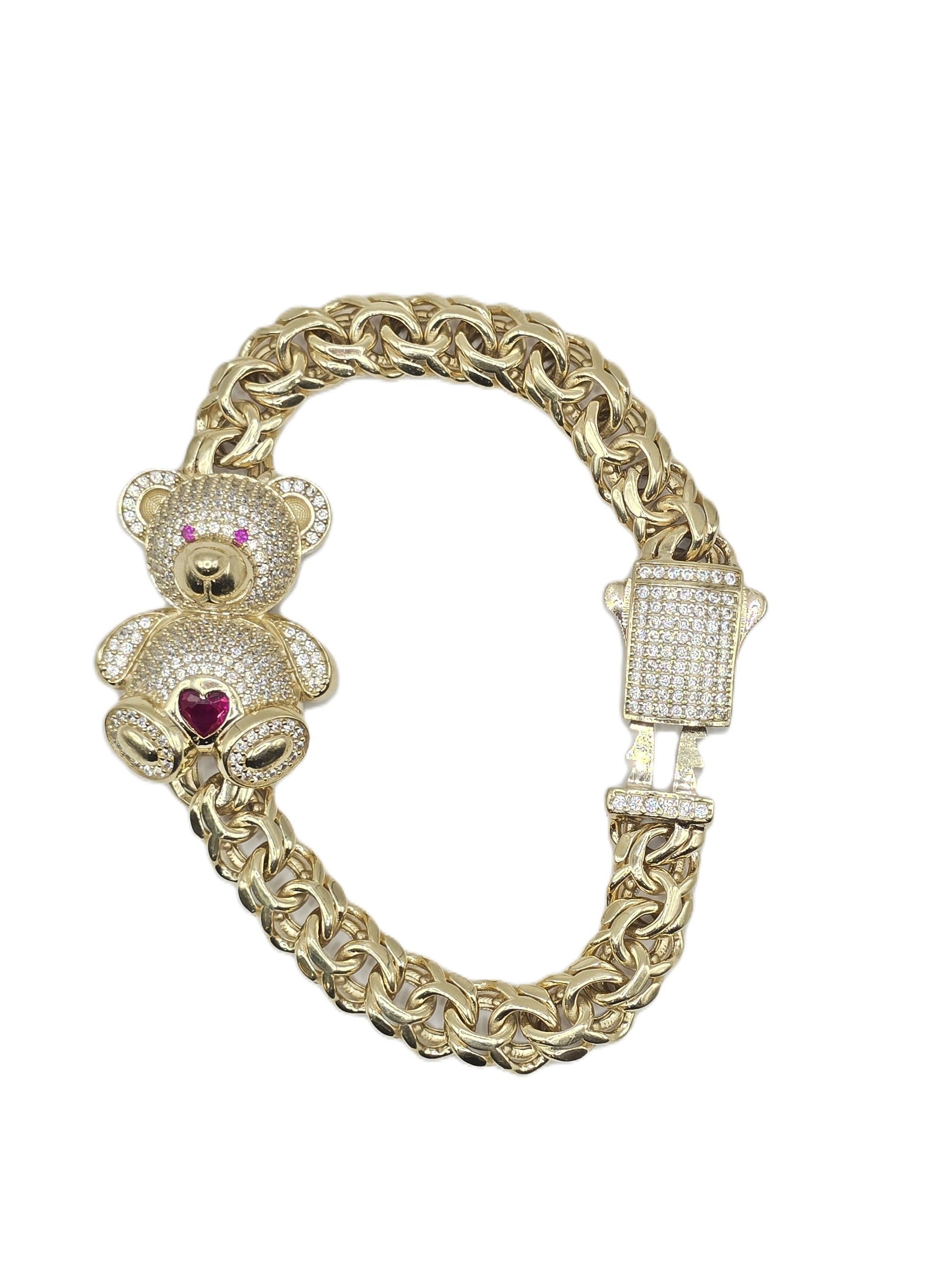 14KT TEDDY BEAR CHINO LINK BRACELET Size 9MM 7.5IN Weigth 21.3 GRS