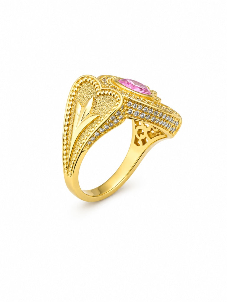 14KT VINTAGE STYEL PINK OVAL STONE RING Size 8 Weigth 6.4GR