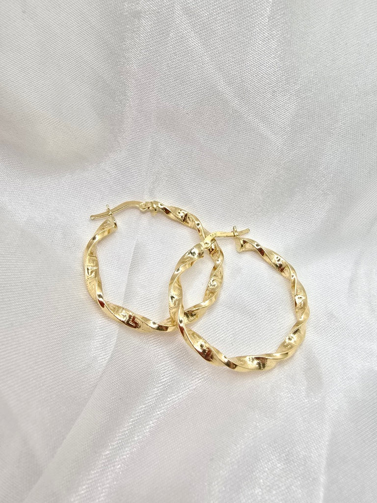 14KT GREEK DESING CROOKED HOOPS EARRINGS Size 3 Weight 2.2GR