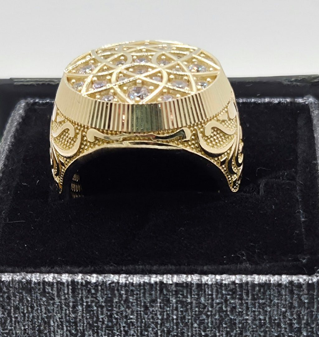 10KT ROUND ROSSETTA MEN'S RING Size 11 Weight 12.1GR