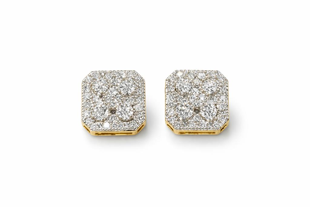 14KT EXOTIC SQUARE NATURAL DIAMOND EARRINGS
