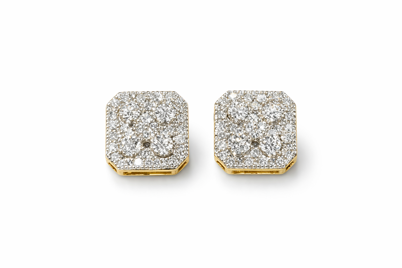 14KT EXOTIC SQUARE NATURAL DIAMOND EARRINGS
