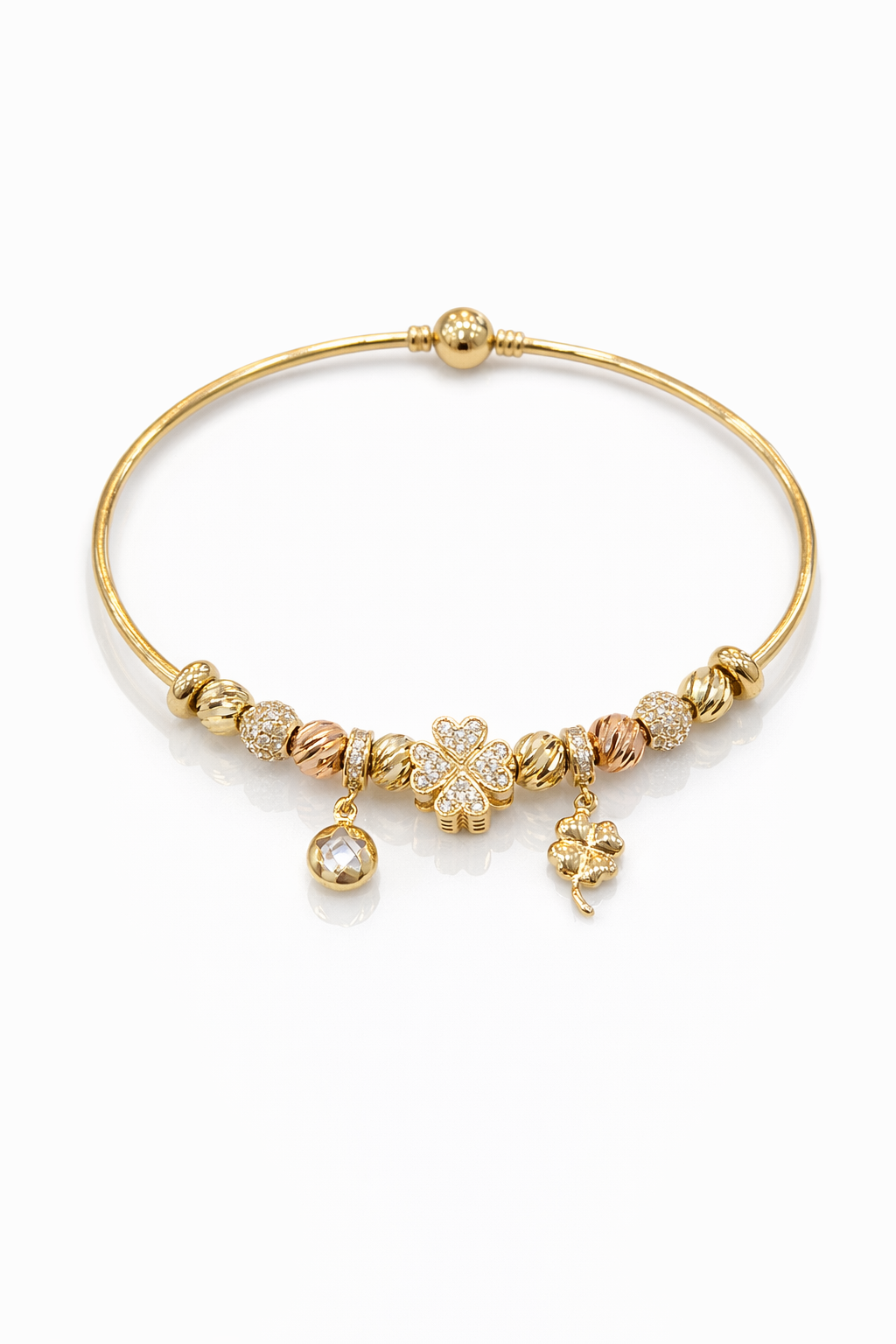 14KT RIGID PANDO STYLE BRACELET WITH TWO TONE DETAILS CHARMS Weigth 11GR