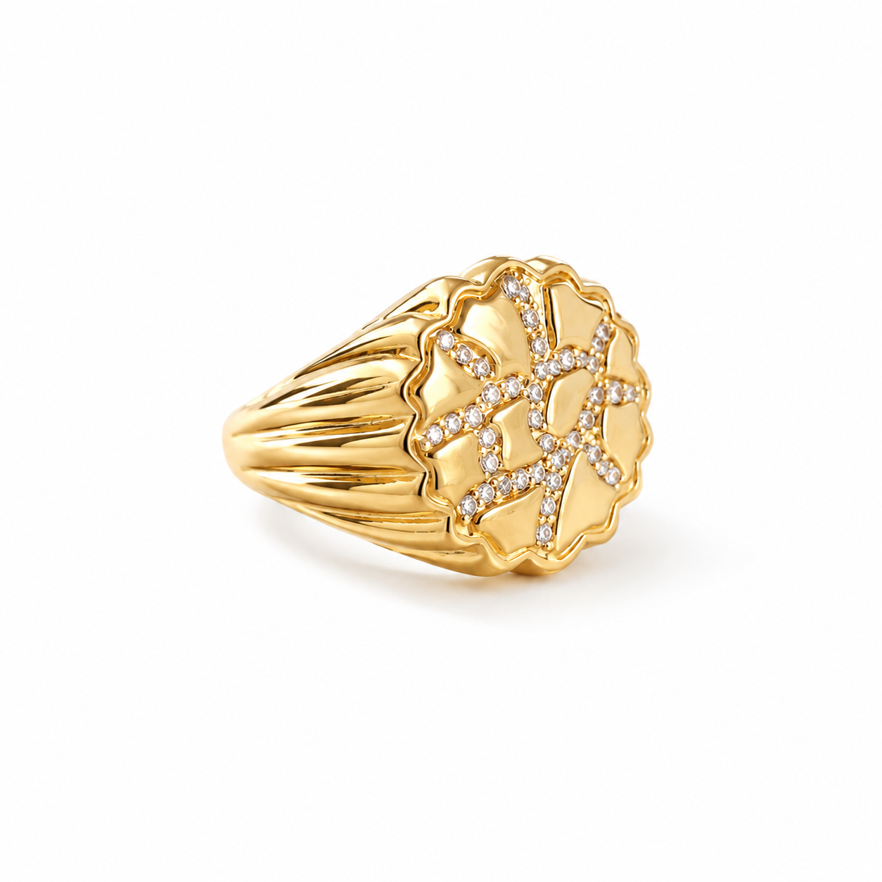 14KT MODERN NUGGET DESIGN WOMAN'S RING Size 6.5  Weigth 3GR