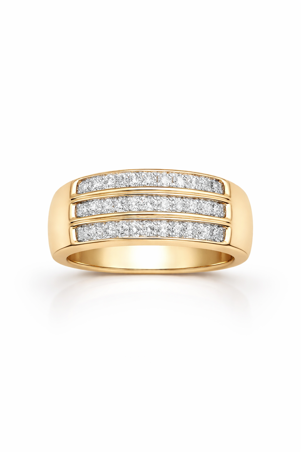 10KT ELEGANT THREE ROW DIAMOND WOMAN'S RING Size 7 Weight 4.7GR