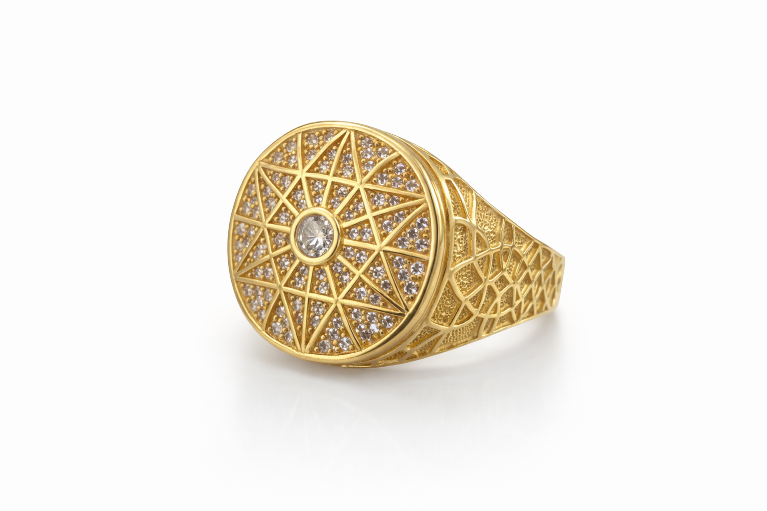 14KT ROUND STONE DETAIL ROSETTA MAN'S RING Size 11 Weigth 8.6GR