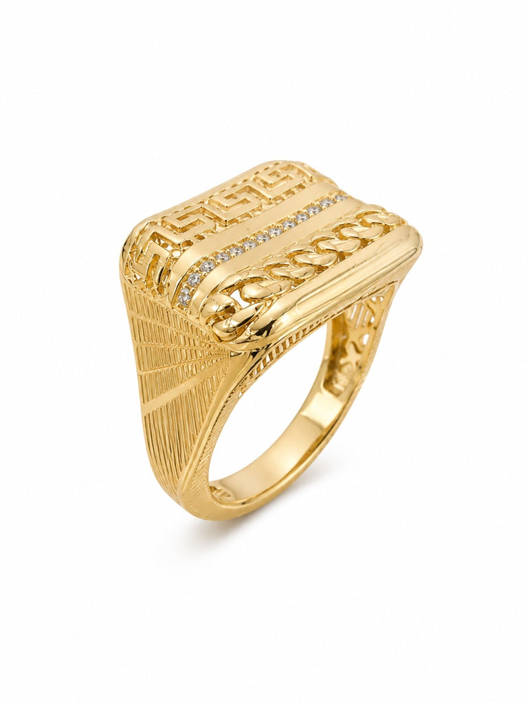 10KT MODERN GREEK AND CHAIN DETAILS SQUARE SHAPE RING Size 8-9 Weigth 4.15GR