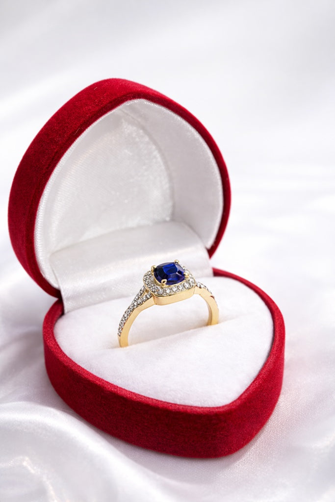 14KT NATURAL DIAMOND AROUND SQUARE LAB ZAFIRO ELEGANT RING Size 7 / 0.94CT / 1.2GM