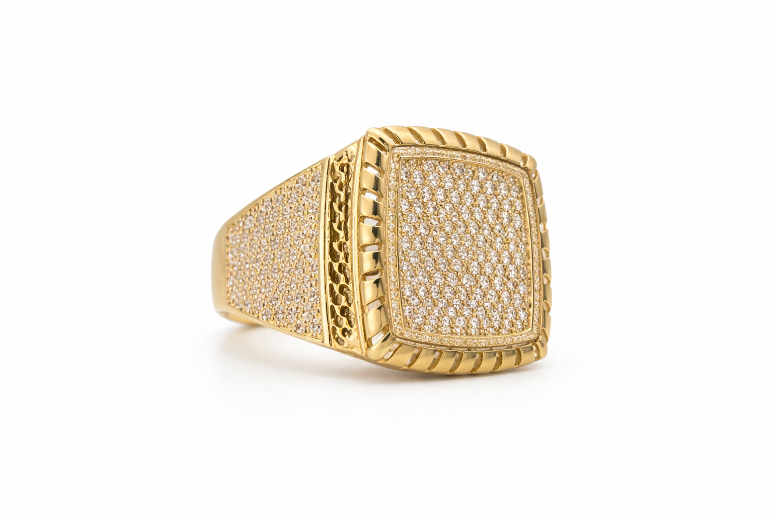 14KT EXOTIC CZ SQUARE BIG MAN'S RING Size 12.5 Weigth 11.2GR