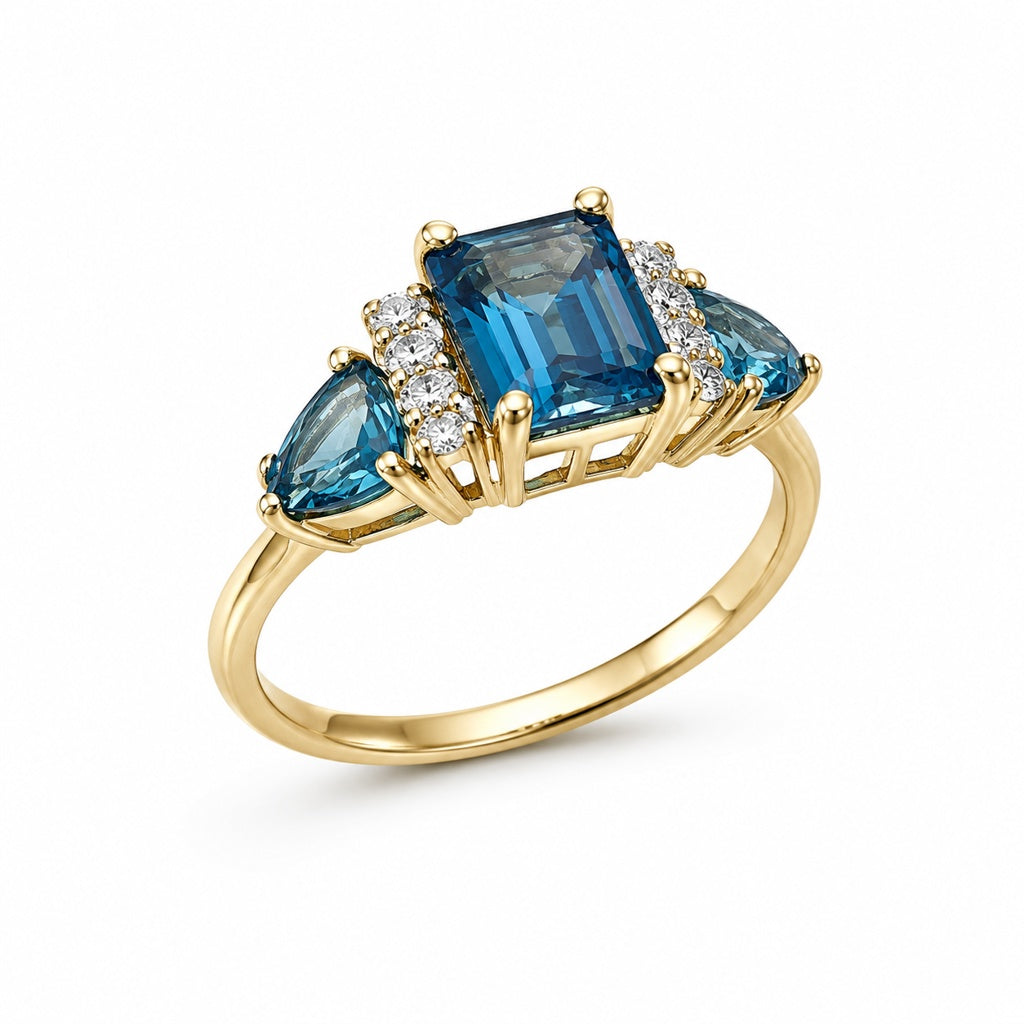 10KT 3 STONE NATURAL TOPAZ EMERALD CUT RING Size 7