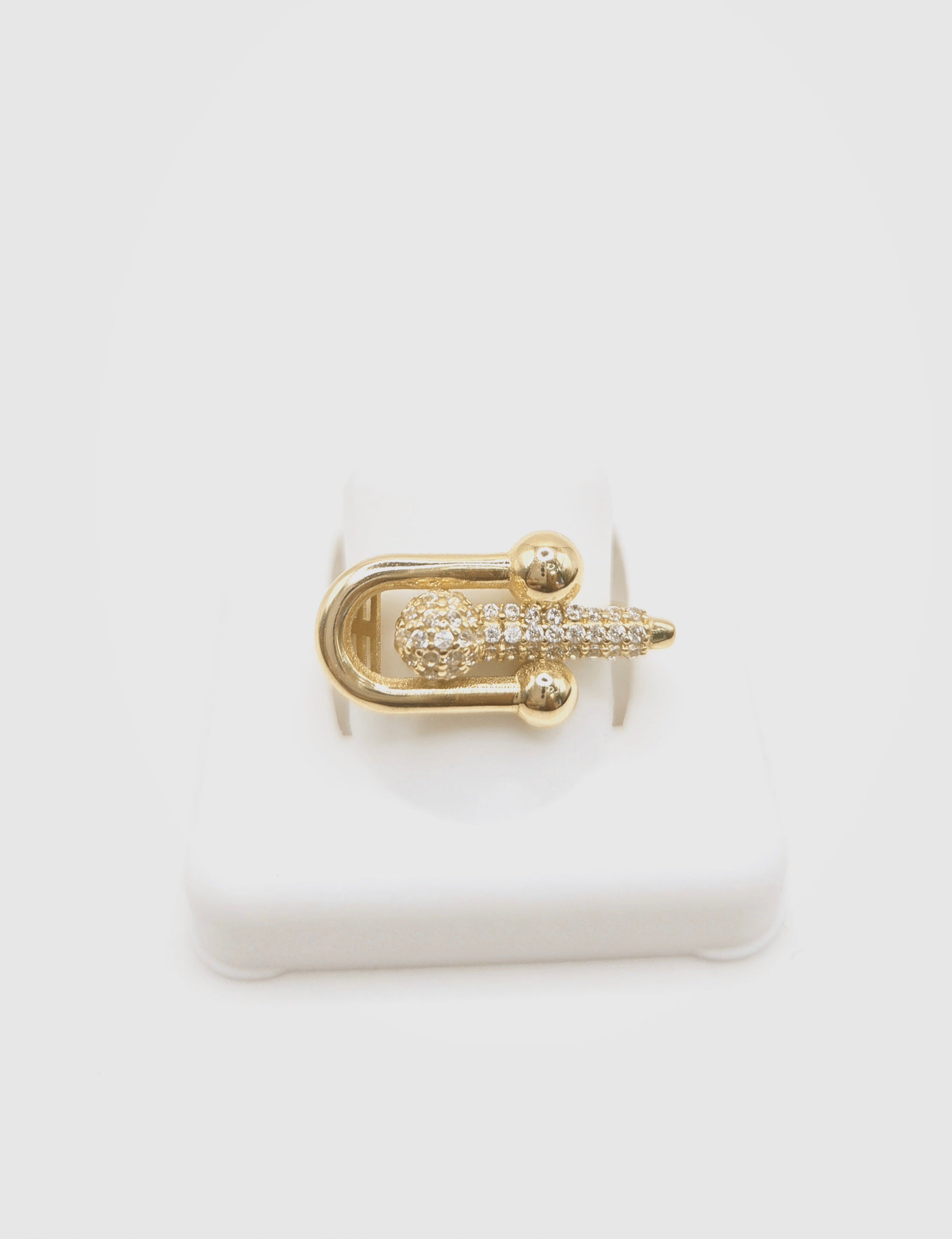 14KT EXOTIC PAPER RING WITH THREE BALLS AND CZ DETAILS SIZE 8 Weight 2.9GR