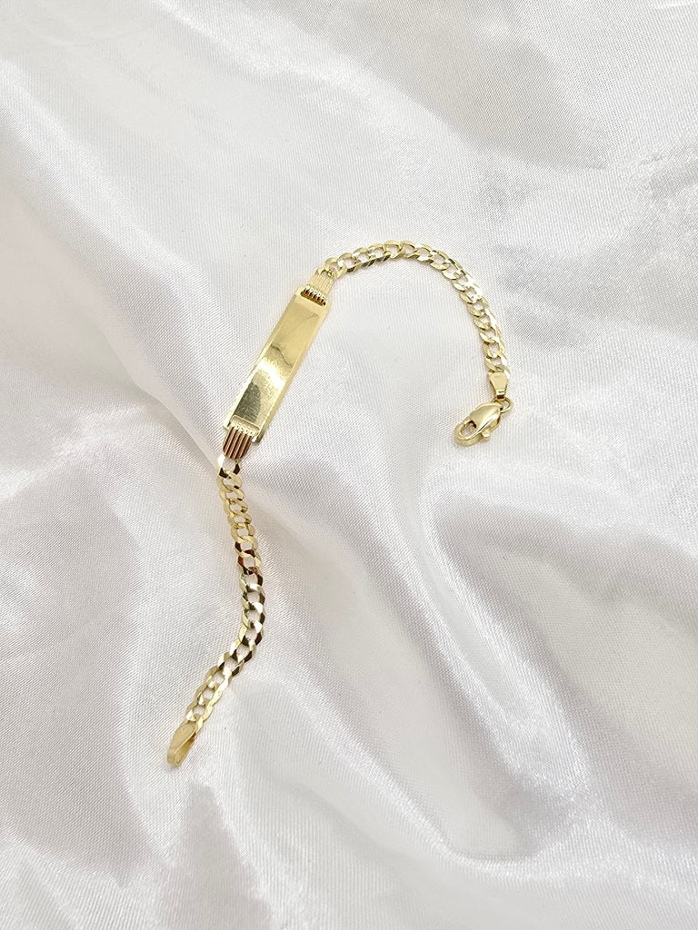 10KT CUBAN CURB FLAT BABY ID BRACELET Size 6INCH 4MM Weight 3.3GR