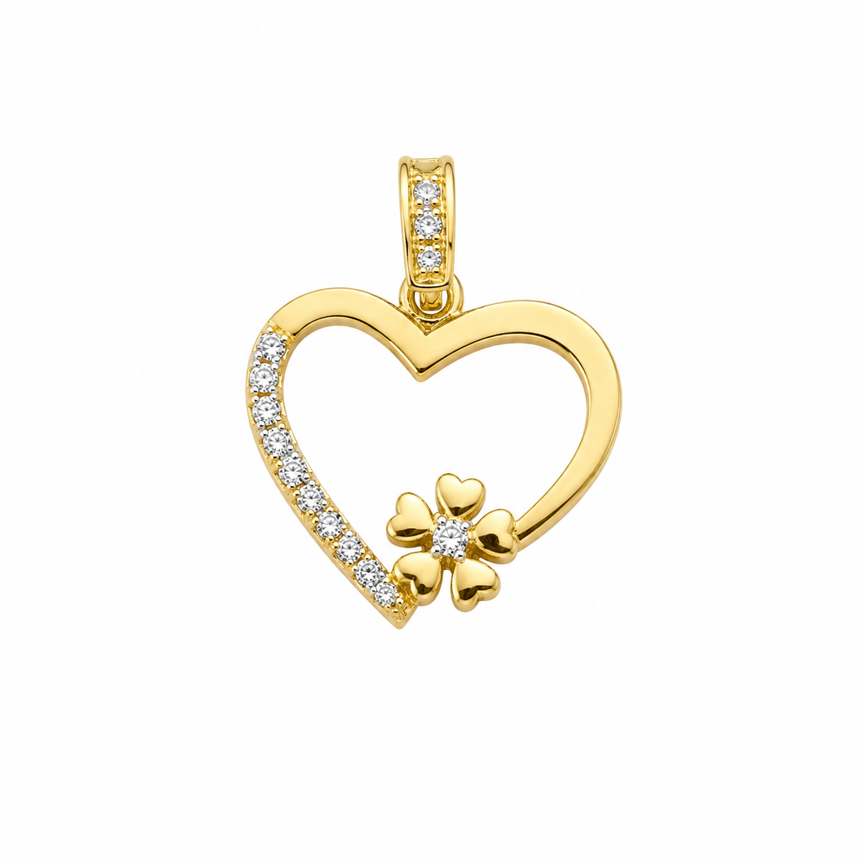 10KT CZ HEART SILHOUETTE PENDANT WITH SMALL FLOWER DETAIL  Weigth 1.2GR