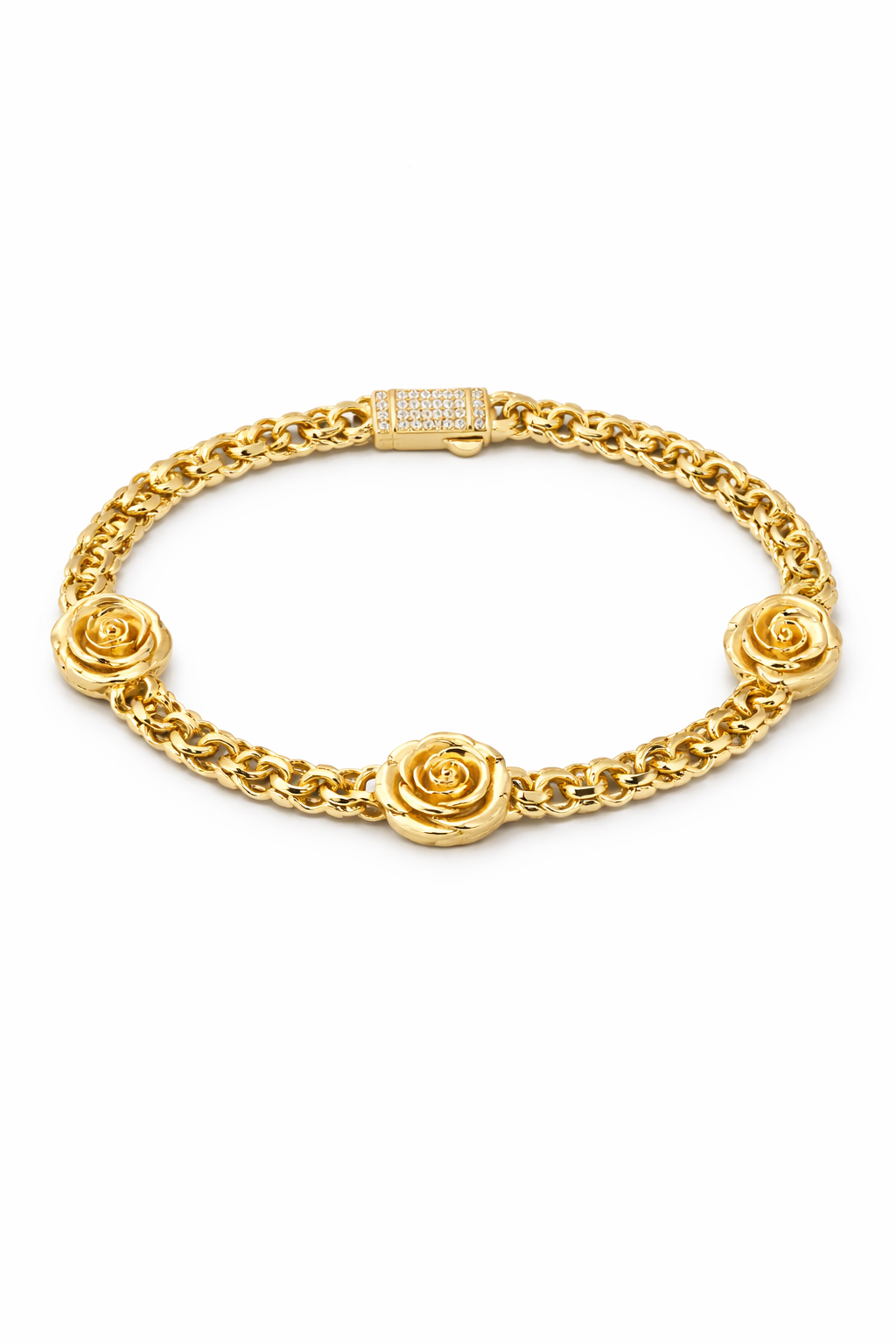 10KT THREE ROSE HOLLOW CHINO BRACELET Size 7.5in 5mm Weigth 6.5GRS