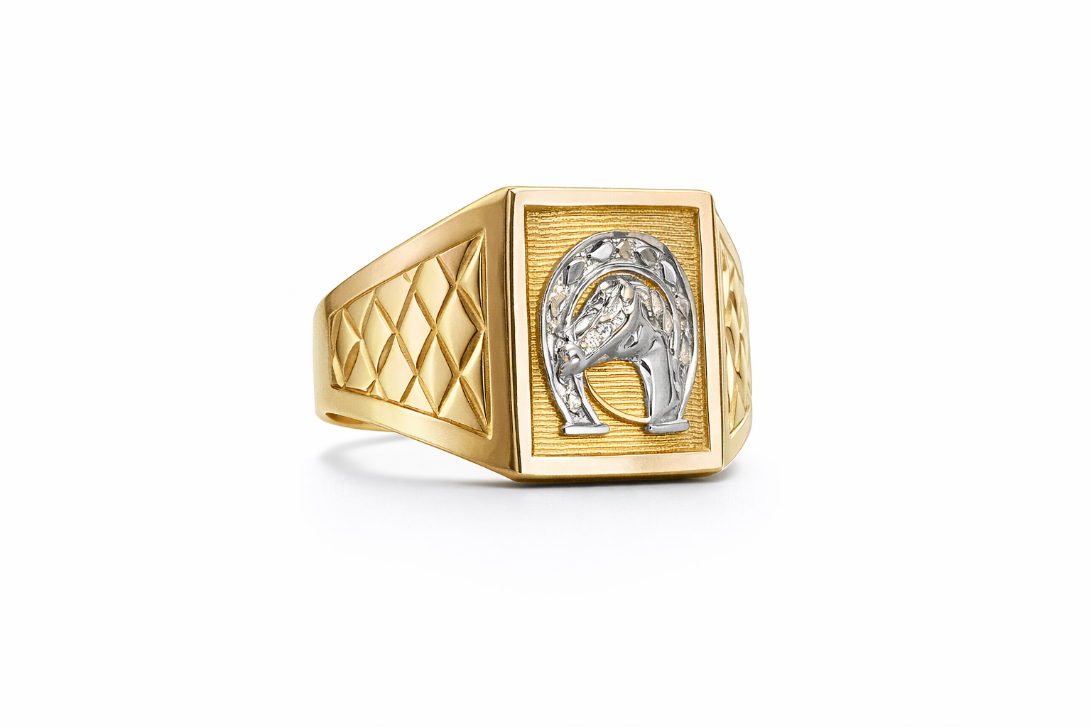 14KT TWO TONE HORSE RING Size 9.5 Weigth 4.3GR