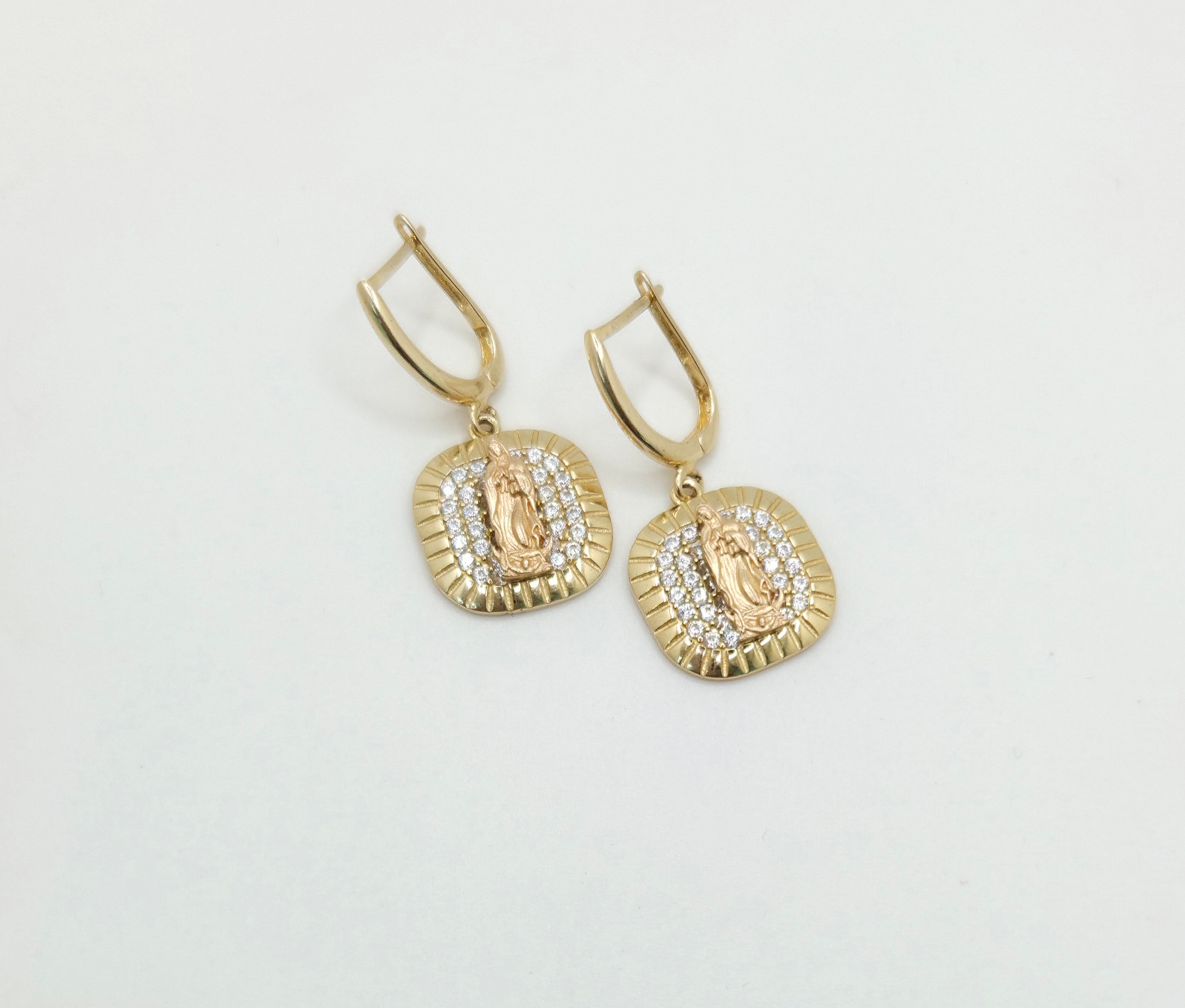 10KT SQUARE VIRGIN MARY PENDANT EARRINGS Weight 4.2GR