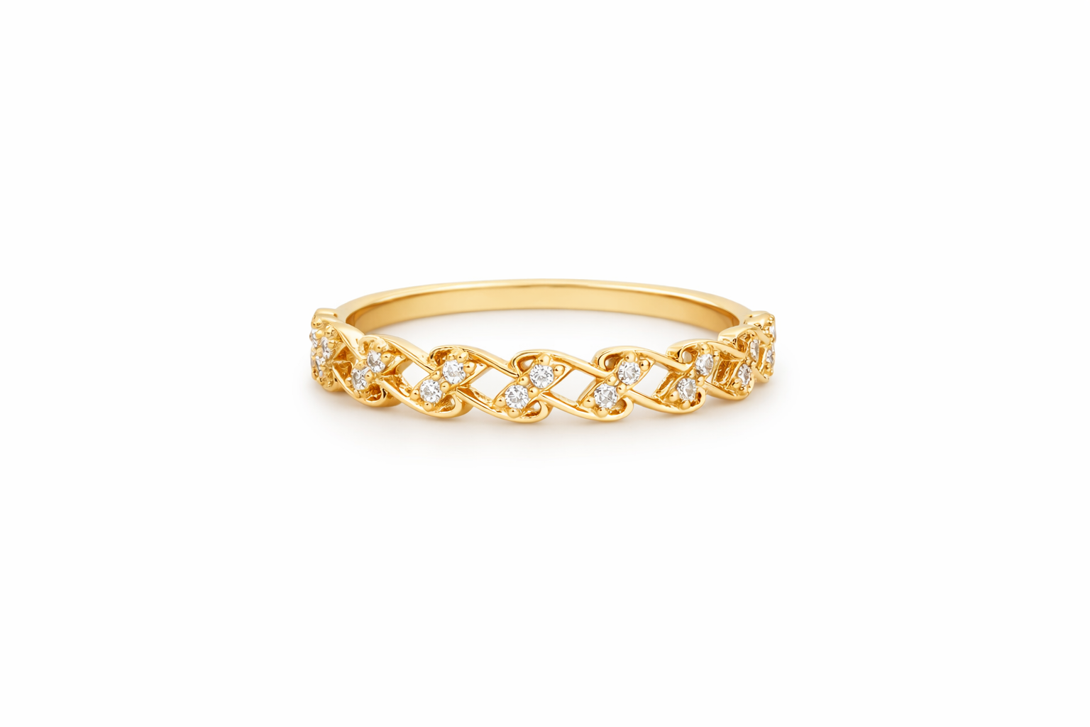 14KT SIMPLE RING WITH BEAUTIFUL CZ DETAILS SIZE 7 Weight 1GR