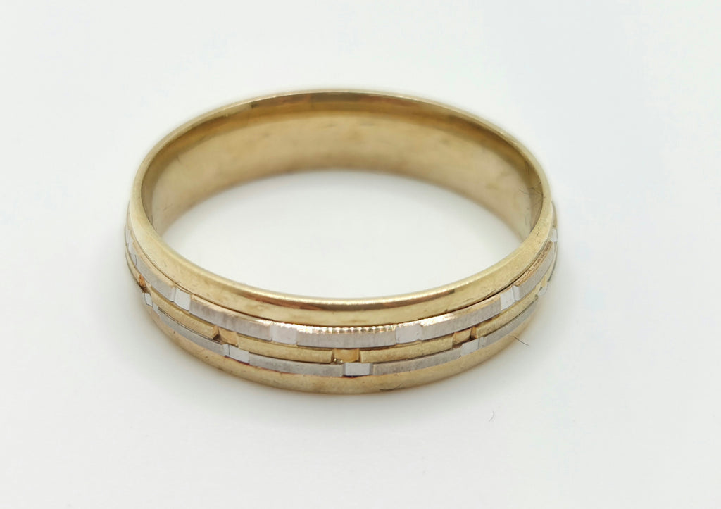 14KT TWO TONE BAR DESIGN ENGAGEMENT MENS RING Size 13.5 6MM Weight 7GR