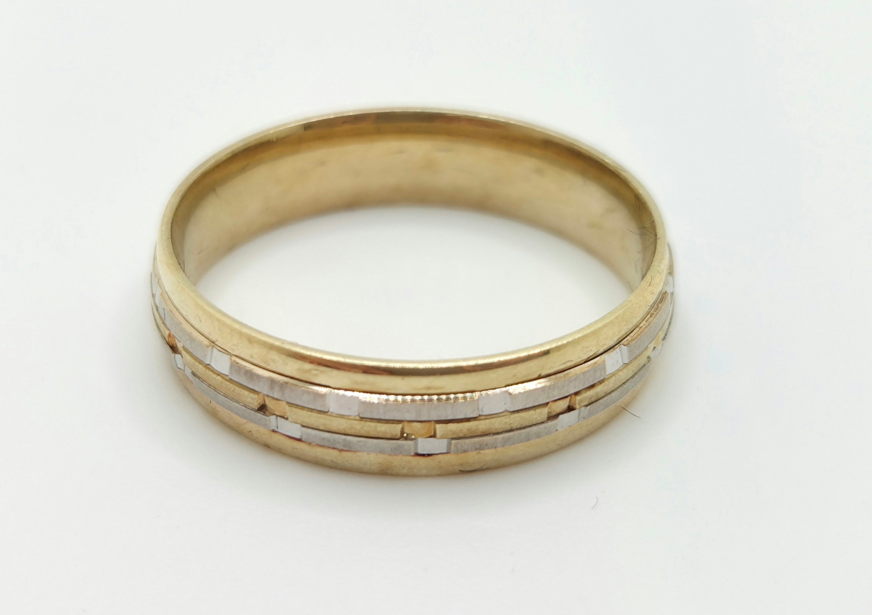 14KT TWO TONE BAR DESIGN ENGAGEMENT MENS RING Size 13.5 6MM Weight 7GR