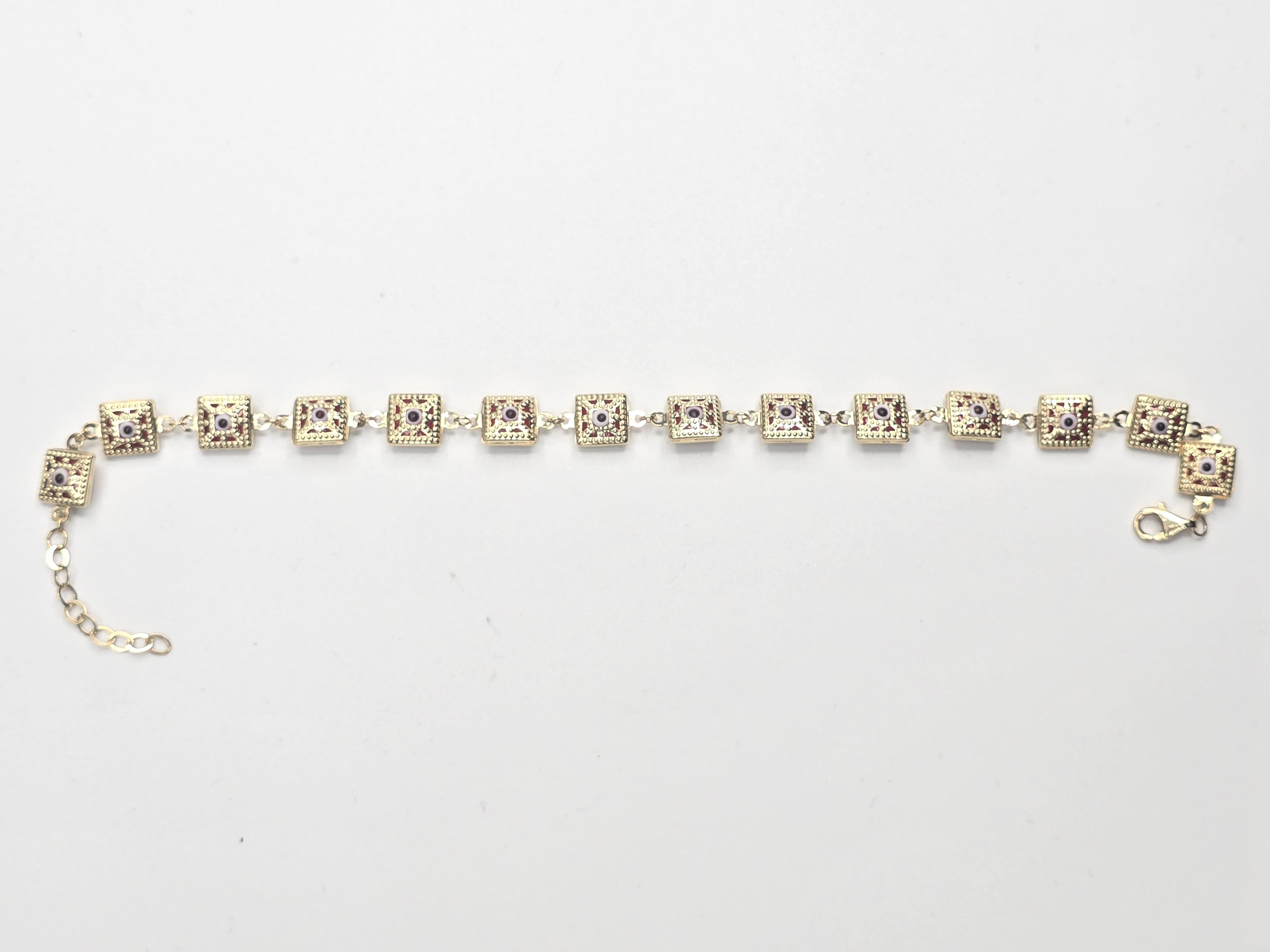 14KT SQUARE SHAPE RED EYE BRACELET Size 7.5-8INCH Weigth 4.9GR
