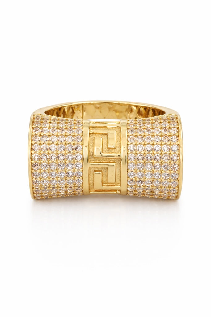 14KT EXOTIC CZ AND GREEK DETAIL RING Size 8 Weigth 5.8GR