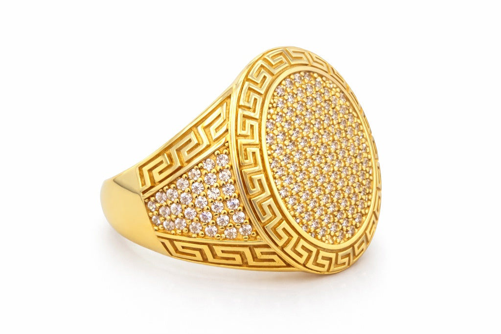 14KT OVAL RING FILLED WITH CZ ON TOP AND SIDES Size 7 & 8 Weight 6.3GR