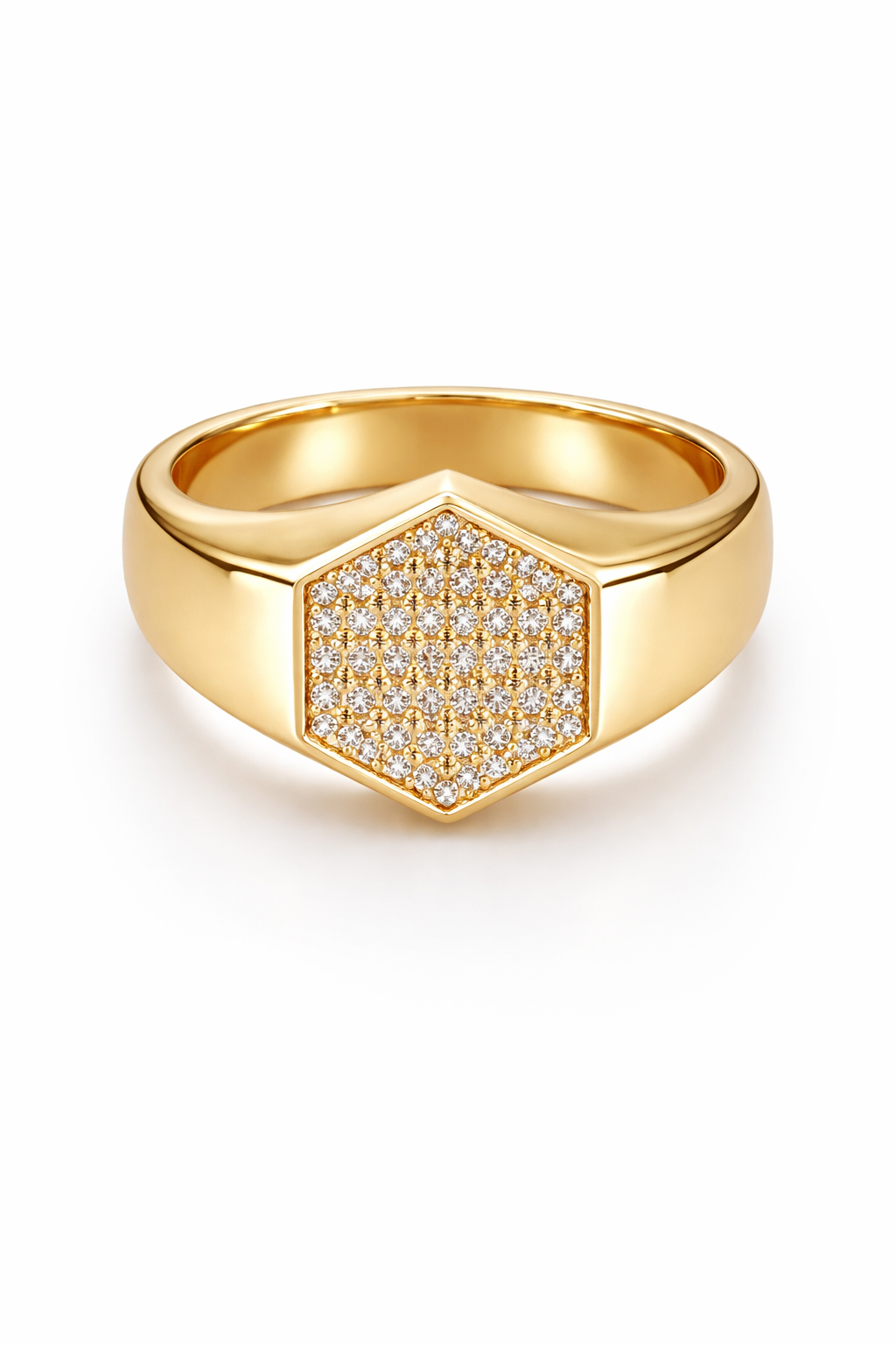14KT SIMPLE CZ HEXAGON DETAIL MAN'S RING Size 9-11 Weigth 2.7GR